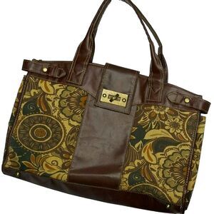 Braciano Large handbag shoulder tote brown floral paisley tapestry pattern
